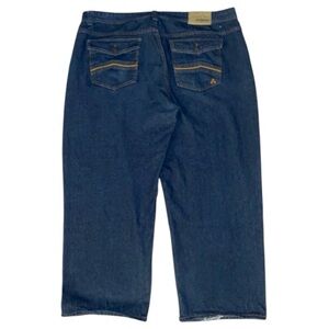 Akademiks Jeans 48x34 Relaxed fit Straight Wide Leg Blue Dark Wash Denim (D)